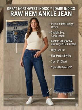 Great Northwest Clothing Company Dark Indigo Raw Hem Ankle Jean - High-Rise